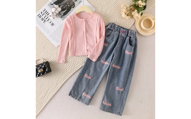 Kids Clothing Girls Suit Autumn New Girls Long Sleeved Round Neck Waist Top Jeans Two Piece Suit