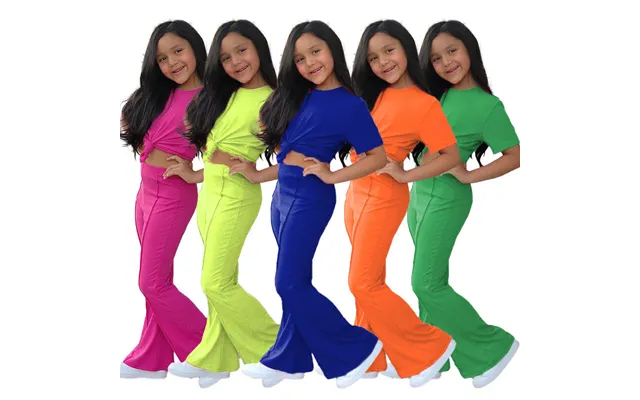 Kids’ Clothing Girls Suits Spring And Summer New Fashion Casual Children's Short Sleeved Tops Flared Pants Two Piece Sui