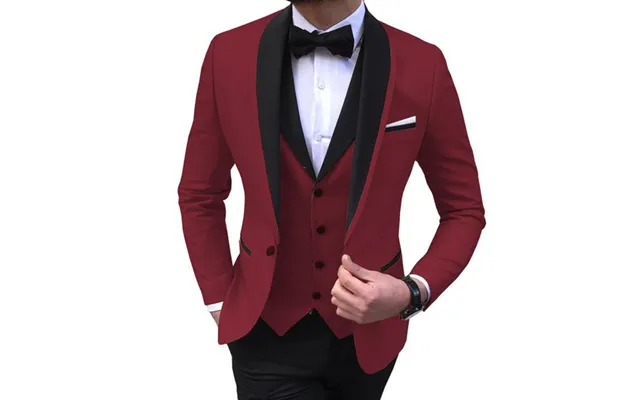 Large Men's Suit Slim Fit Double Fork Groom's Dress 2-piece Set - Formal Casual Solid Color