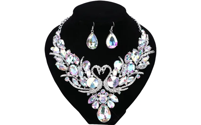 Luxury Silver Plated Crystal Double Swan Statement Chain Necklace Earring For Women Party Wedding Jewelry Set