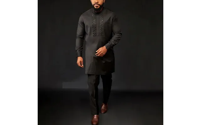 Men' Moslem New Ethnic Style Men's Suit Bricks Shirt And Solid Color Pants 2-piece Set Men's Set In Stock