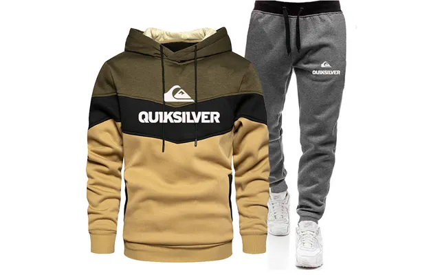 Men's Autumn And Winter Sweater Suit Pullover Hooded Color Contrast Sportswear Men's Outdoor Casual Suit Printed Two-pie
