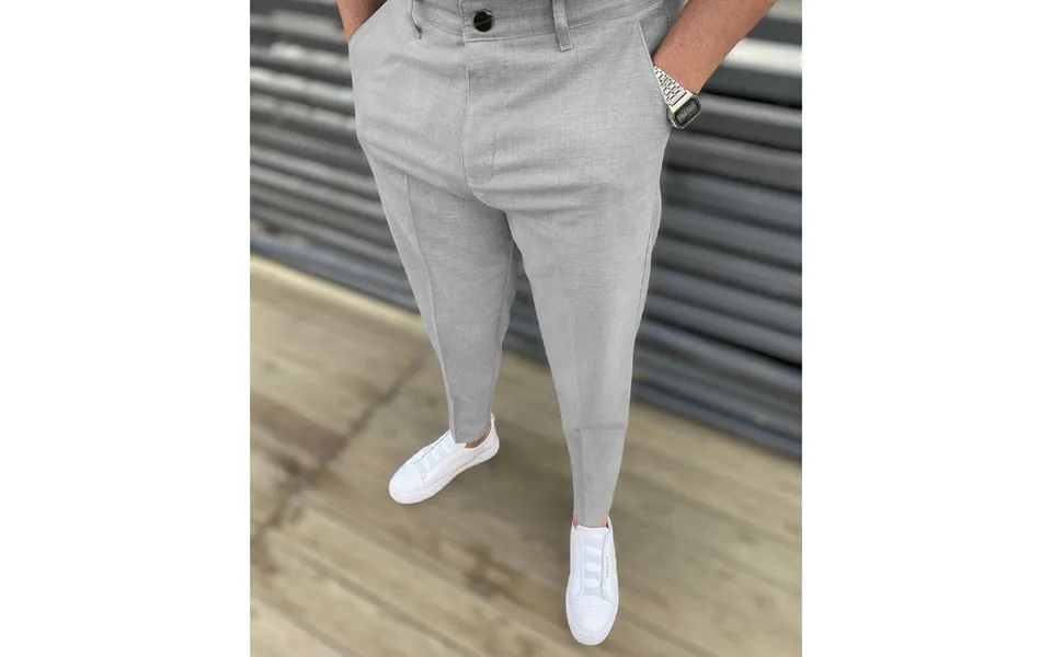Men's Mid-waist Solid Color Trousers Slight Elastic Casual Pants