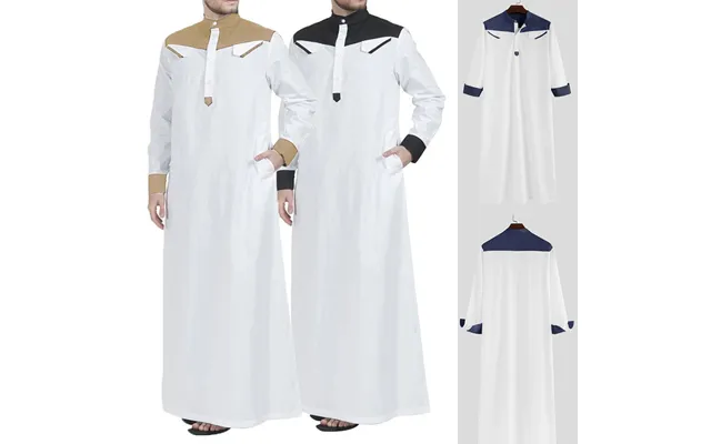 Men's Muslim Men's Wear Middle East Loose Collar Contrast Long-sleeved National Style One-piece Robe