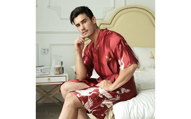 Men's Sleep Mid-length Printed Silk Robe Men's Morning Gown Sexy Pajamas product image