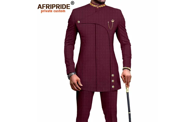 Men's Slim Fit African Print Two-piece Set Breathable Polyester Muslim Prayer Outfit