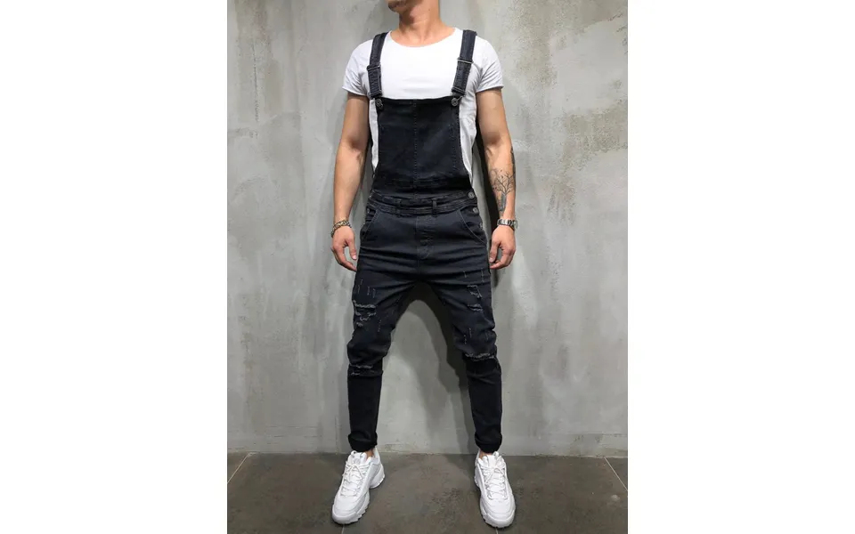 Men's Solid Color Casual Jeans With Suspenders