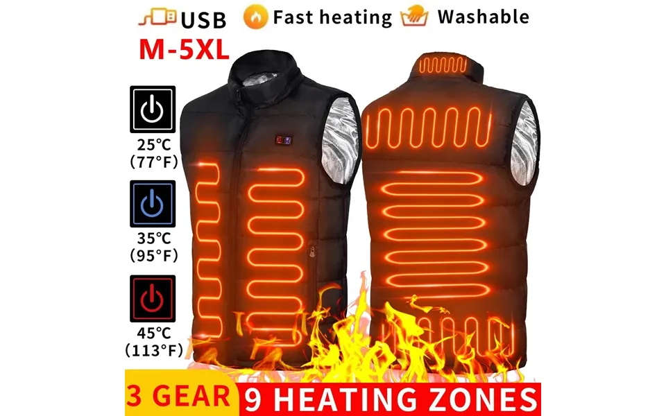 Men's Thickened 9-piece Heated Vest Stone Thin Ink Usb Heating Vest Large Size Casual Vest