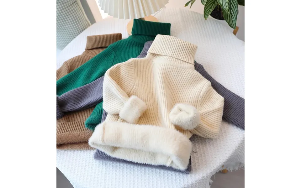 Mother & Kids Children's Sweater Integrated Fleece Base Sweater Medium Children's Solid Color Turtleneck Pullover Jacket