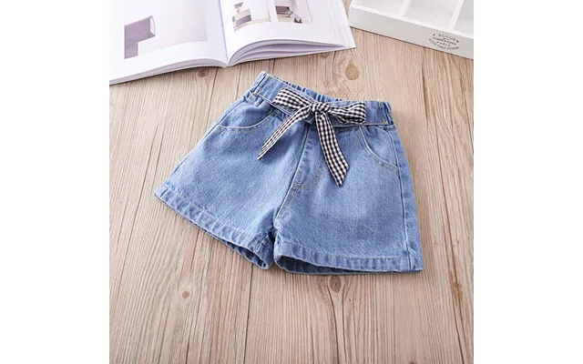 Mother & Kids New Girls Korean Version Solid Color Lace-up Denim Shorts Children's Versatile Casual Hot Pants Baby Pants
