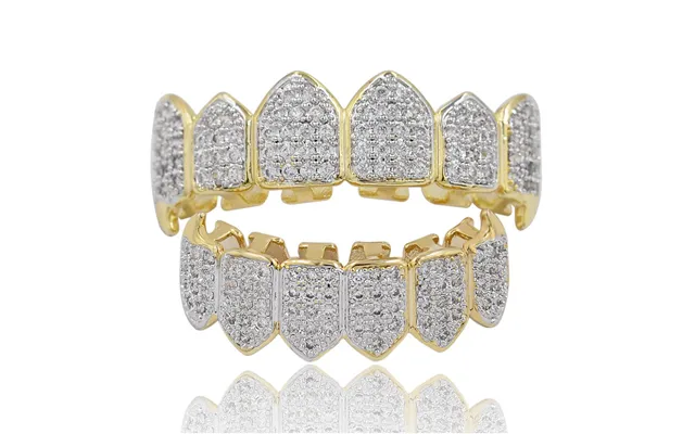 New European And American Hot Selling Fashion Trendy Popular Hip Hop Gold Teeth Set With Sharp Teeth Jewelry Micro Inlai