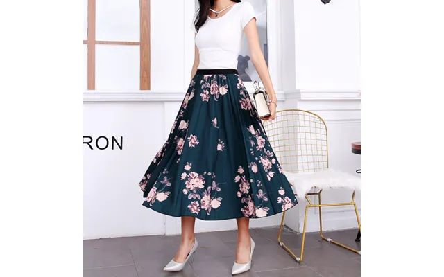 New Printed Flower Pattern Elastic Pleated Fashionable Half Skirt For Women's Mid Length A-line Skirt product image