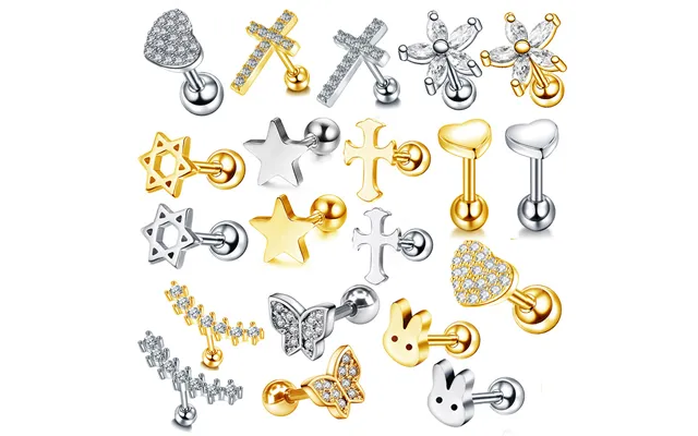 New Stainless Steel Ear Bone Nail Five-pointed Star Peach Heart Cross Micro-inlaid Zircon Ear Nail Screw Screw Ball Punc
