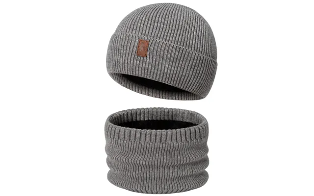 Scarf Two Piece Set Me's Witer Solid Color Plush Thickeed Kitted Hat Cold Resistat Wool Neck Cover For product image