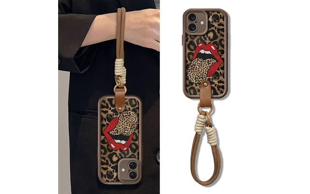 Sexy Lips Leopard Lanyard Phone Case For Iphone 16 11 12 13 14 15 Pro Max Xs Max Xr 7 8 Plus Wrist Strap Soft Tpu Cover
