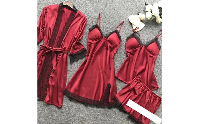 Sexy Pajamas For Women Satin Nightgown Suspenders Nightgown Lace Edge Dressing Gown Home Wear Set product image