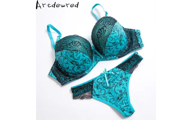 Sexy Thong Lace Push Up Bra Set Lingerie Women Underwear Intimates Embroidery Floral Black White Big Size Bra Brief product image