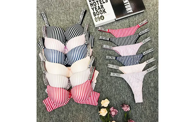 Sexy Underwear With Rhinestone Shoulder Straps And Steel Rings Bra Push-up Big Breasts Showing Small Bra Panty Set Panty product image