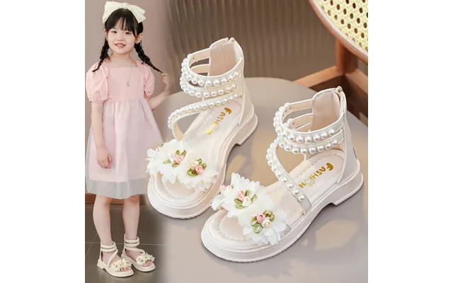 Shliang Girls Sandals Summer Princess White Party Sandals Pearls Platform Baby Casual Beach Shoes Non-slip Flats Sa128