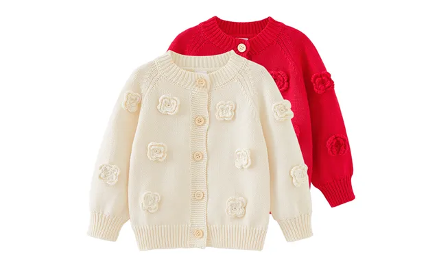 Spring And Autumn Round Neck Handmade Flower Knitted Cardigan Long-sleeved Coat For Baby Girls Sweater product image