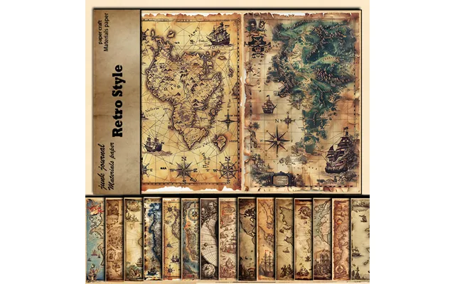Stationery Sticker Retro Map 15 Sheets Of Material Paper To Make Old Navigation Map Folding Paper product image