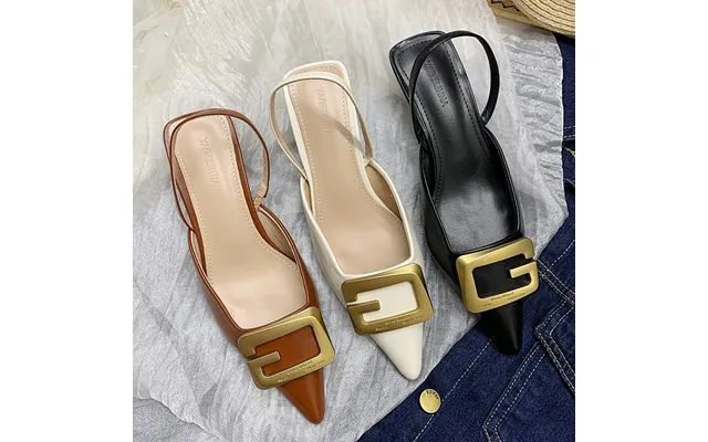 Stiletto Pointed Toe Sandals Female 2023 Summer New Korean Cat Heel Women's Shoes Metal Buckle Shallow Mouth High Heels 