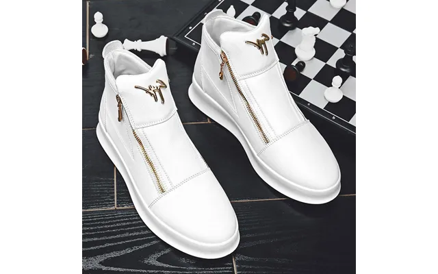 Trendy Men's Shoes Summer 2023 New Leather Breathable High-top Shoes Thick-soled White Casual Shoes Men's High-top Sneak