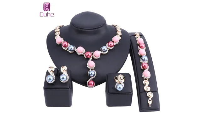 Vintage Women Girls Choker Chunky Simulated Pearl Crystal Statement Necklace Earring Bridal Jewelry Set