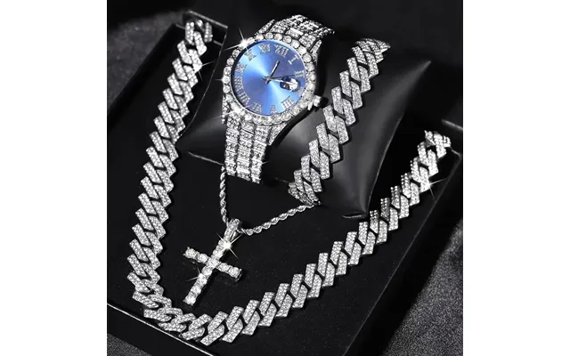 Watchbands 4pes Popular Diamond Studded Luxury Steel Band Submariner Quartz Watch Diamond Studded Hip Hop Men's Cuban Br