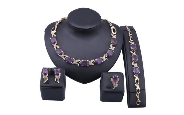 Wedding Zircon Crystal Trendy Necklace Jewelry Sets Party Women Bridal Bracelet Earrings Ring Accessories Set