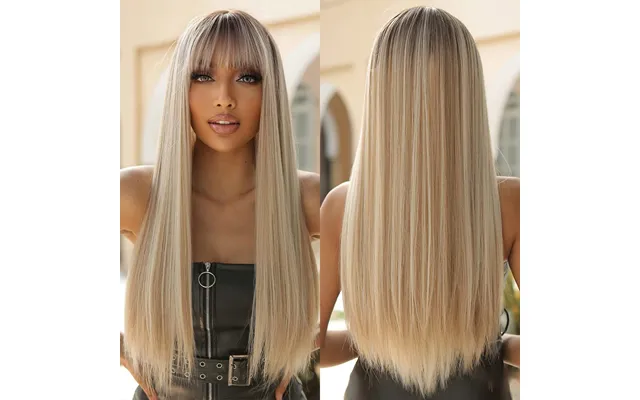 Wig Women's Wig Length Bangs Straight Hair High Temperature Silk Chemical Fiber Head Cover