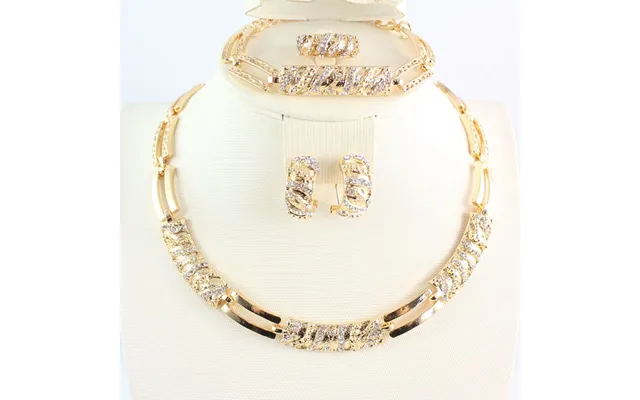 Women African Beads Jewelry Sets Cz Crystal Necklace Earring Ring Bracelet Jewelries Set
