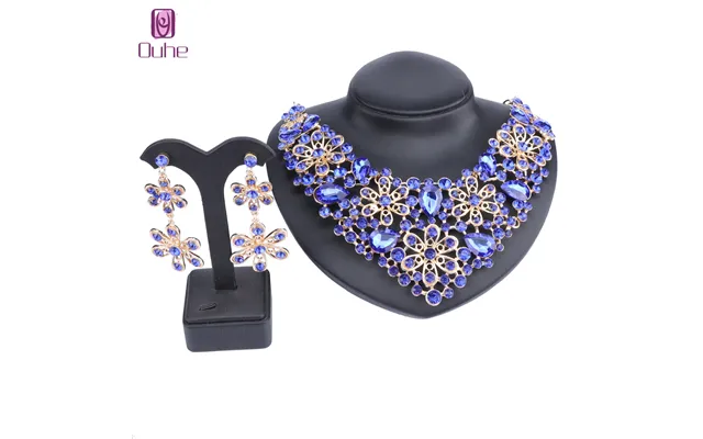 Women Bridal Rhinestone Crystal Flower Wedding Necklace Earring Jewelry Sets For Brides Formal Dress