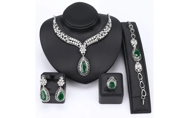 Women Fashion Bridal Party Holiday Jewelry Set Necklace Earrings Bracelet Ring Crystal Rhinestone Gem Party Jewelry Sets