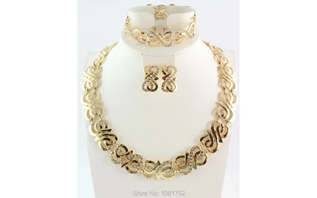 Women Wedding Crystal Jewelry Sets Gold Silver Color Sets Necklace Earring Ring Bracelet African Beads Jewelry Sets