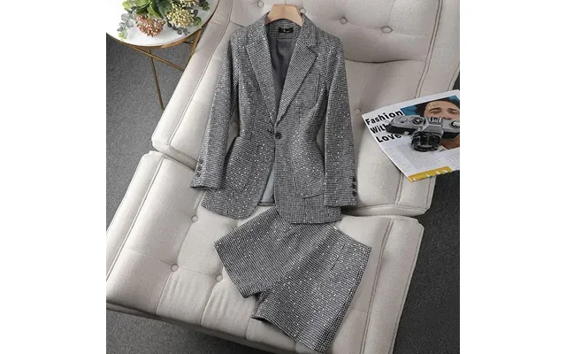 Women's Blazer Two-piece Set Spring Autumn New Fashion Glitter Vintage Suit Jacket Elegant Casual Shorts Shiny Check