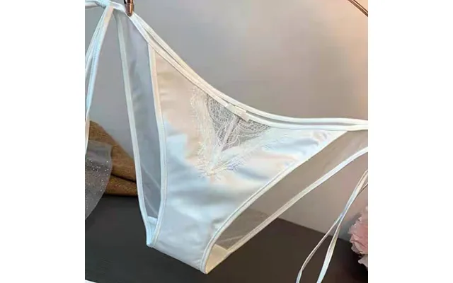 Women's Clothing Retro Solid Color Lace-up Embroidered Briefs Satin Sexy Mesh Panties Comfortable Breathable Lace Low Wa product image