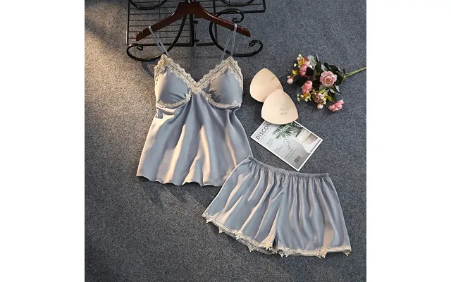 Women's Ice Silk Suspender Shorts Sexy Lace Belt Bra Pad Two-piece Set Home Clothes Summer product image