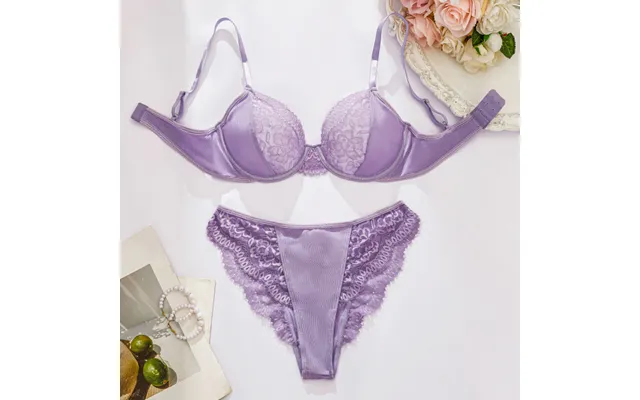 Women's Intimates Sexy Lingerie Lace Perspective Gathered Bra Shorts Two Piece Set product image