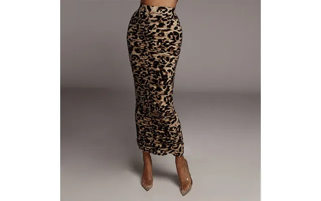 Women's Leopard Print Skirt Fashion Sexy Tight Pleated Slit Mid-length Skirt