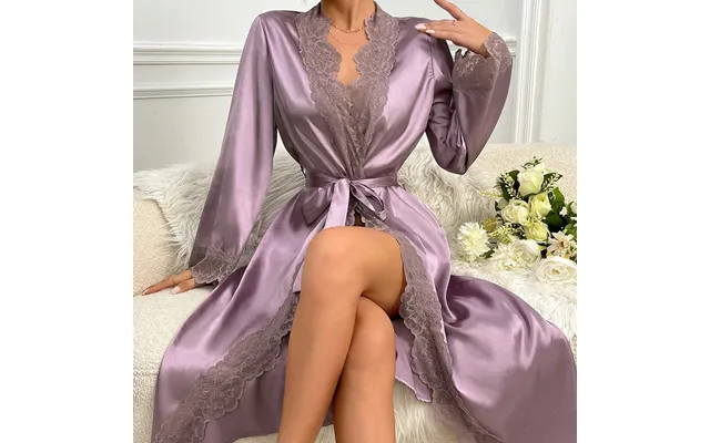 Women's Pajamas Simulated Silk Nightgown Lace-up Sexy Long Nightgown Bathrobe Solid Color Lace Home Clothes Multi-color product image