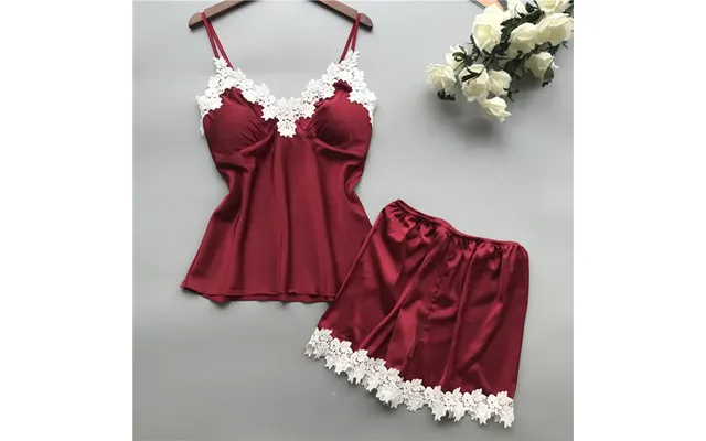Womens Sexy Lace Lingerie Nightwear Silk Satin Pamas Underwear Babydoll Short Sleepwear 2pcs Set product image