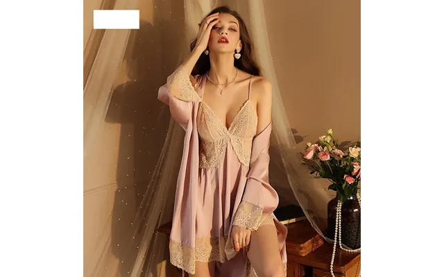 Women's Sexy Satin Lace Pajamas Home Clothes Single Robe Bathrobe Set Lingerie Comfortable Sleepwear