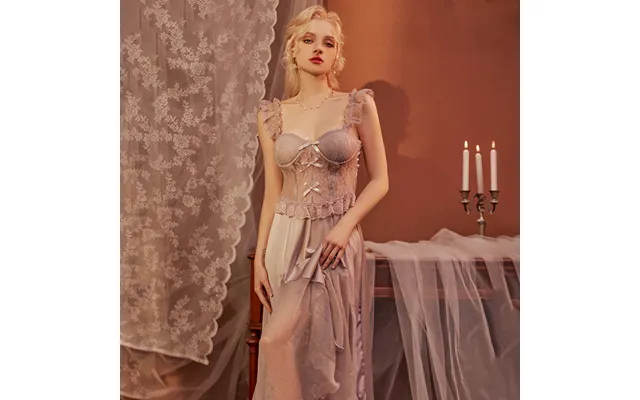 Women's Sleepwears Sexy Home Clothes Light Luxury Long Nightdress With Chest Pad Gathered Steel Ring Pure Desire Suspend product image