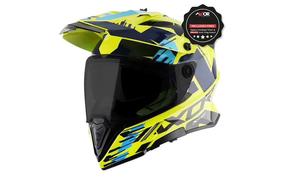 Axor X-cross Adventure Motorcycle Helmet Neon Yellow Blue Gloss