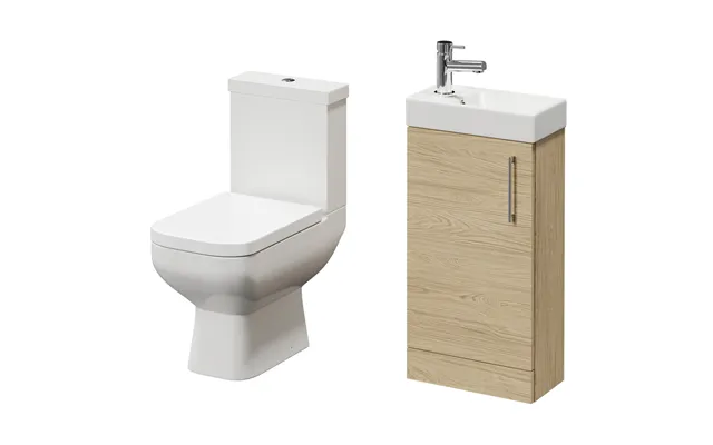 1 Door Floor Standing Cloakroom Vanity Unit And Toilet Suite Light Oak Abs Polished Chrome 400mm
