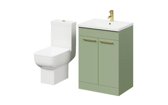 Alessio Vanity Unit And Toilet Suite Including Open Back Toilet And Floor Standing Vanity Unit Olive Green Mdf 600mm