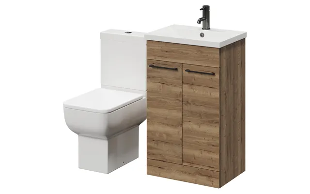 Alessio Vanity Unit And Toilet Suite Including Open Back Toilet And Floor Standing Vanity Unit Tobacco Oak Mdf 500mm