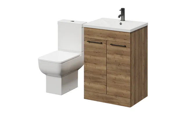 Alessio Vanity Unit And Toilet Suite Including Open Back Toilet And Floor Standing Vanity Unit Tobacco Oak Mdf 600mm
