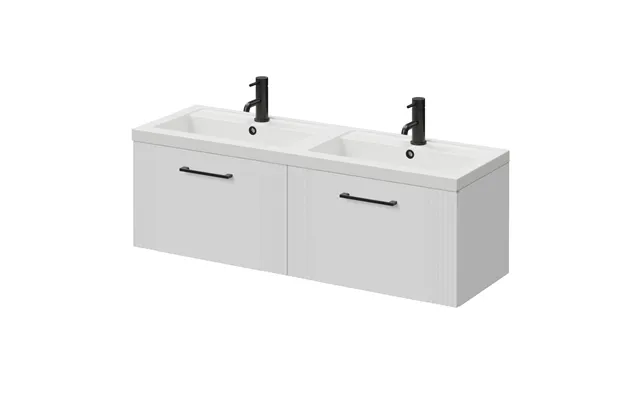Avant Wall Mounted 2 Drawer Vanity Unit With Double Lucia Basins Satin White Mdf 1200mm
